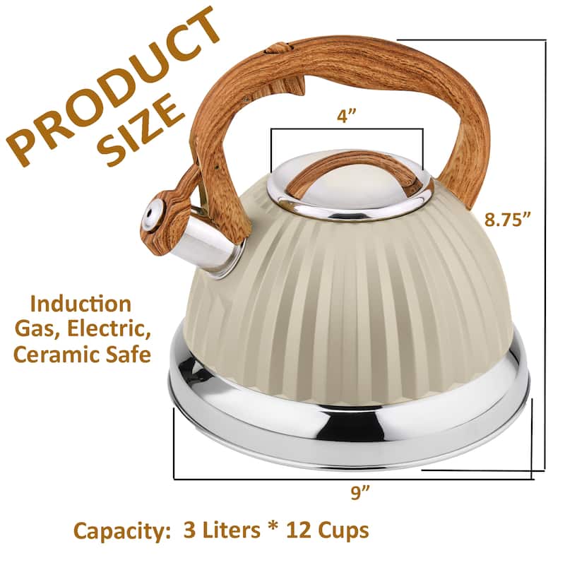 Lorren Home Trends Stovetop Tea Kettle 3L/12 Cups, Whistling Spout.