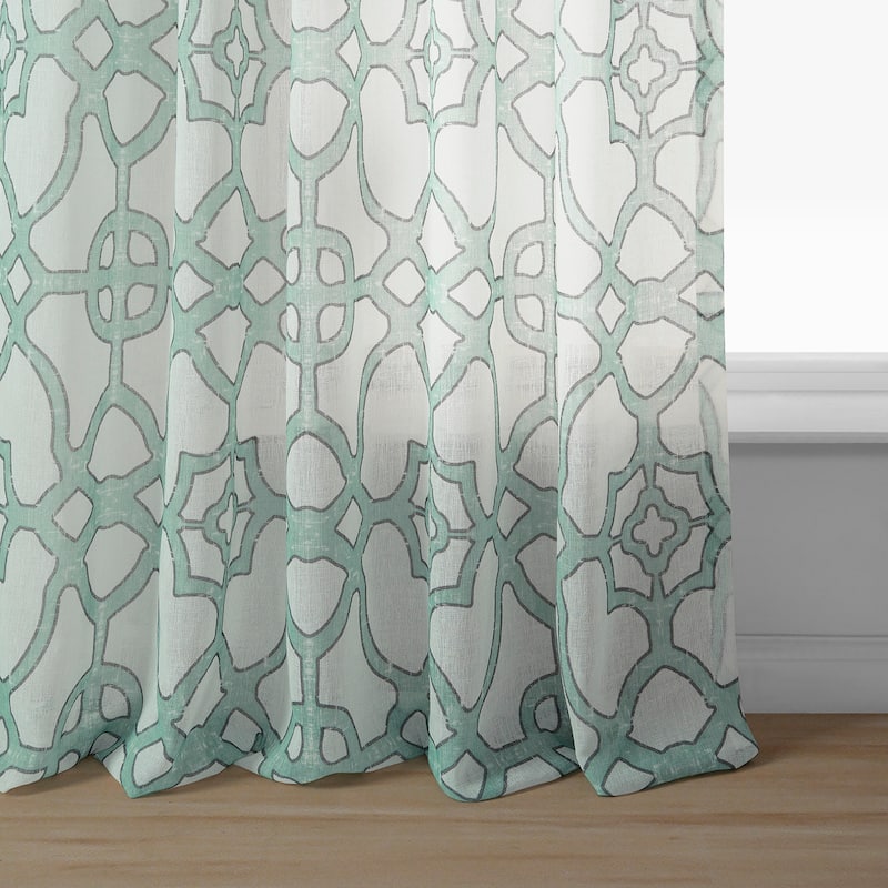 Exclusive Fabrics Sea Glass Blue Printed Faux Linen Sheer Curtain (1 Panel)