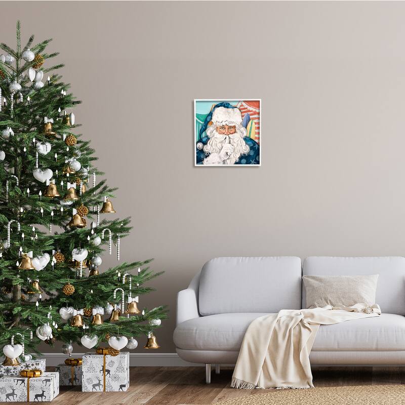 Stupell Nautical Santa Claus Quiet Hand Gesture Beach Tents Framed Wall Art