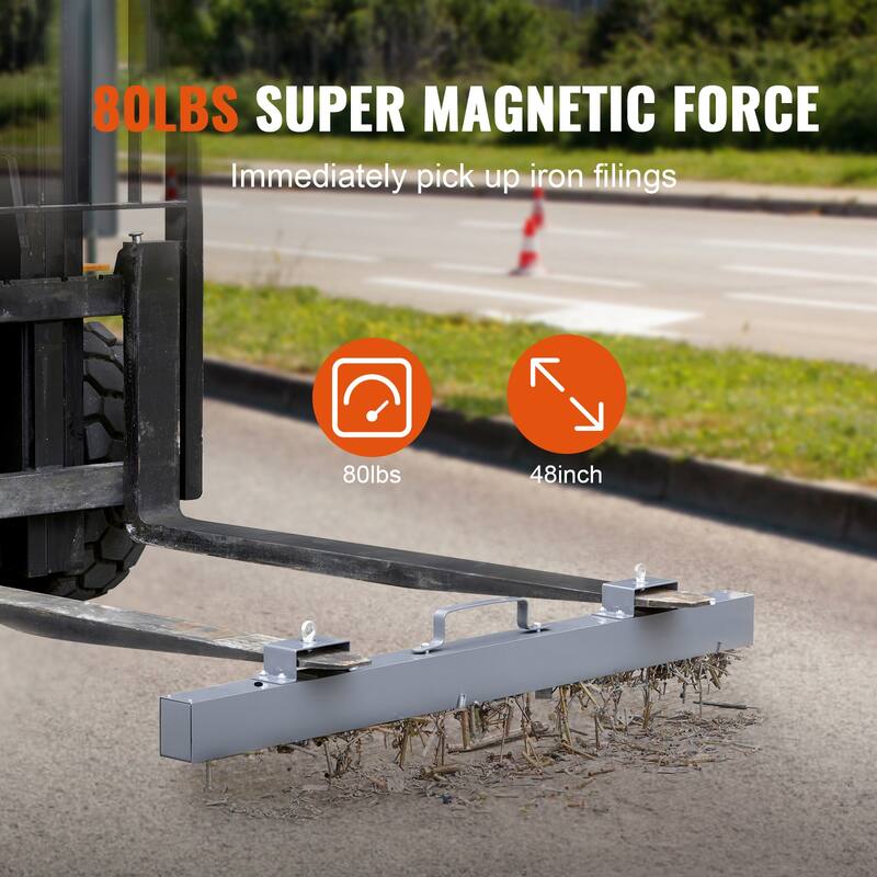 UIMOSO Hanging Magnetic Sweeper, 48 inch Magnet Sweeper, 80 LBS Magnetic Forklift Sweeper Industrial Magnets Steel Material