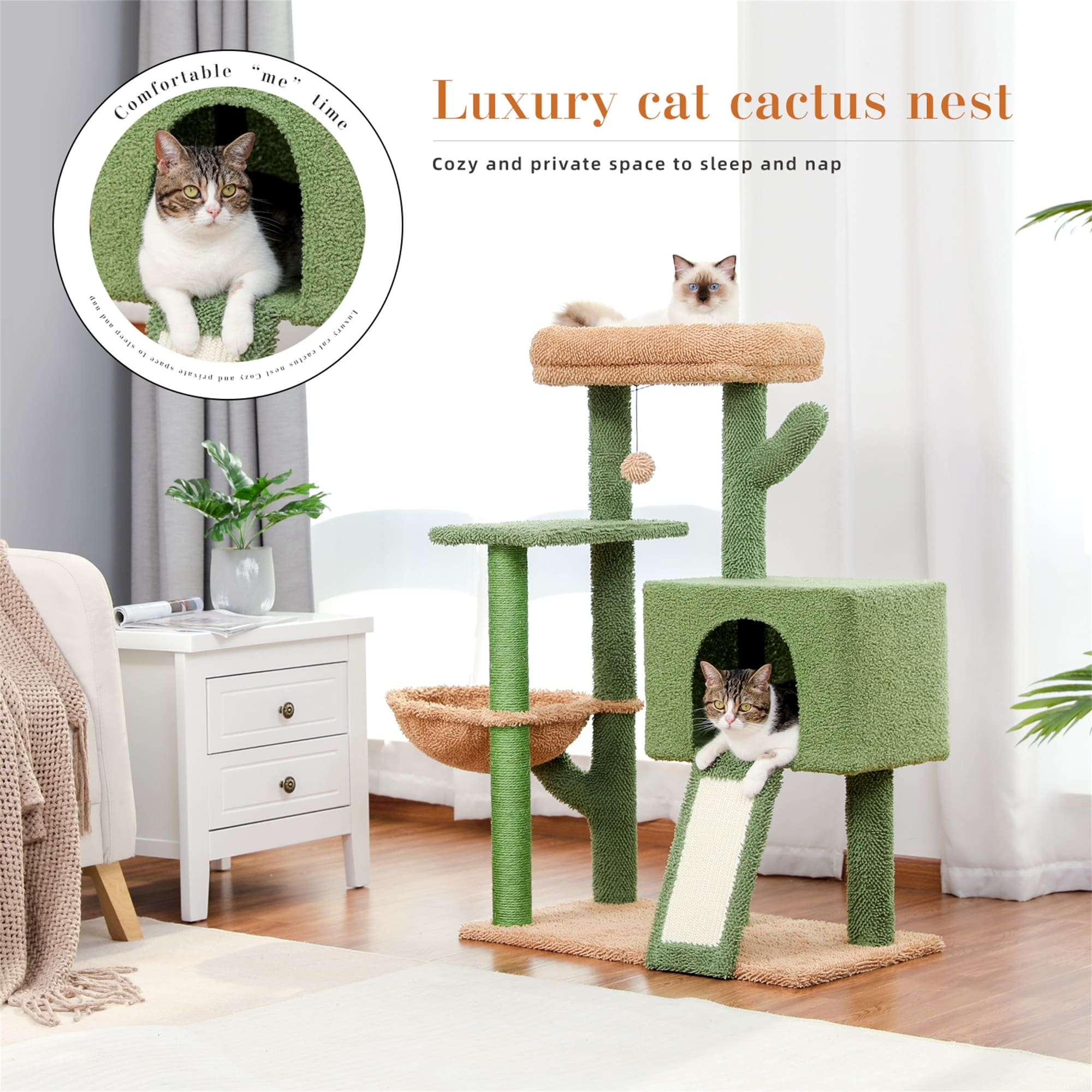 Cat Tree 41 Inches Cactus Cat Tower with Sisal Covered Scratching Post N A