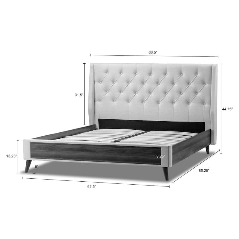 Arlo Button Tufted Beige Fabric Bed