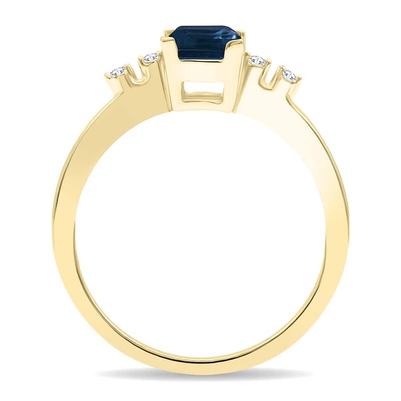 Women's Square Shaped Sapphire and Diamond Sparkle Ring in 10K Yellow Gold