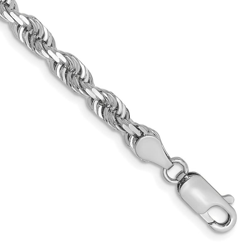 Curata 14k White Gold 7" or 8" 4.5mm Sparkle Cut Quadruple Rope Chain Bracelet