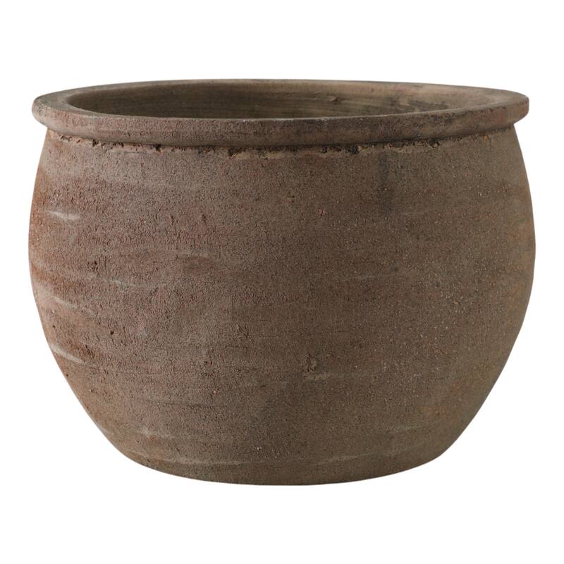 Terracotta Planter with Rounded Silhouette and Textured Surface - 13" x 13" x 9"
