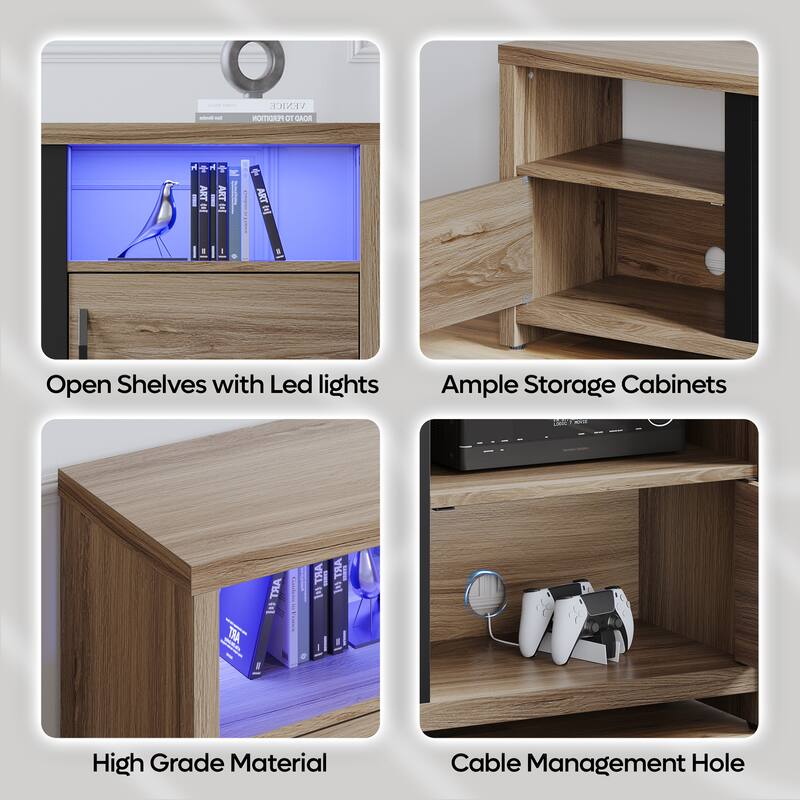 70" TV Stand for 75" TVs with LED Fireplace Light and Cabinet - 71 inches