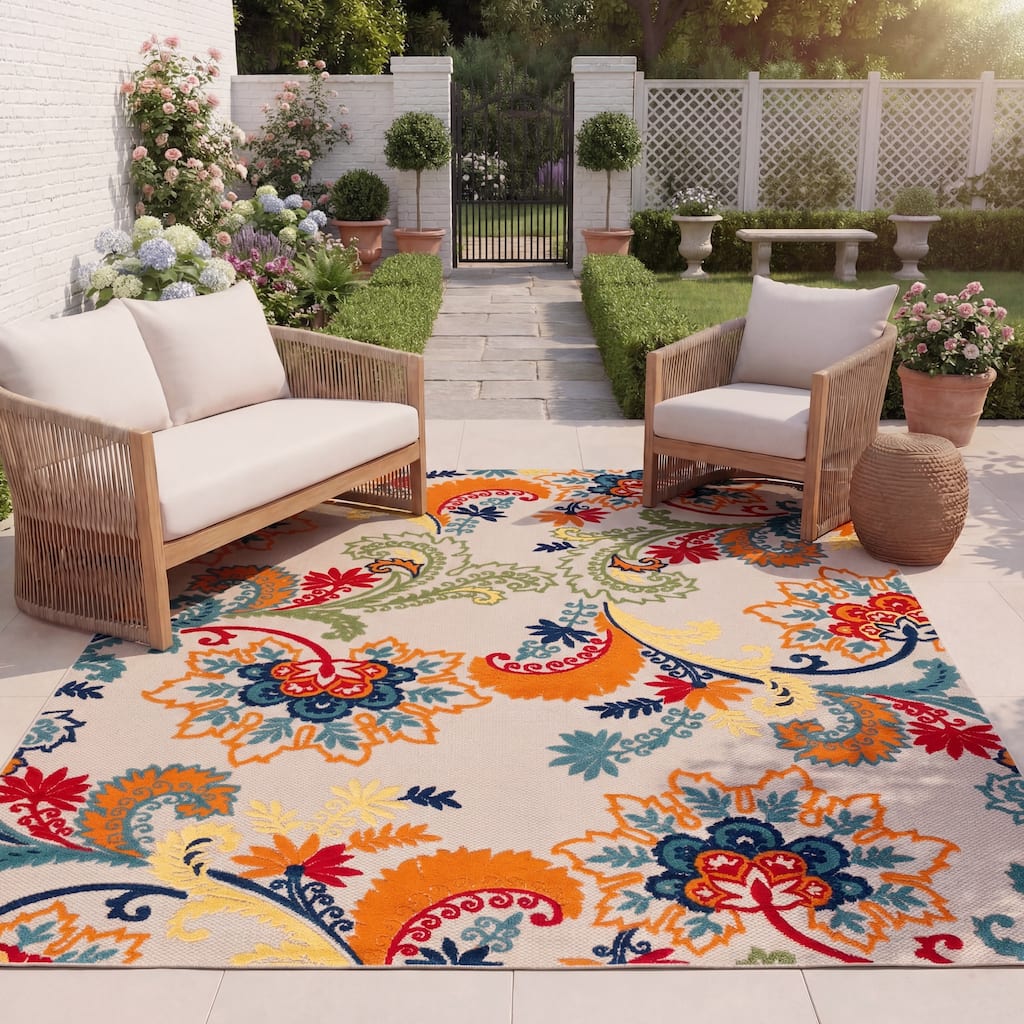 SAFAVIEH Cabana Micheline Indoor /Outdoor Waterproof Patio Floral Rug