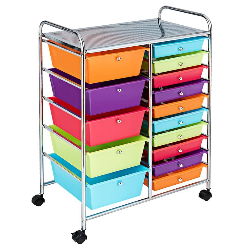 15-drawer Utility Organizer Rolling Cart with Wheels - Multi
