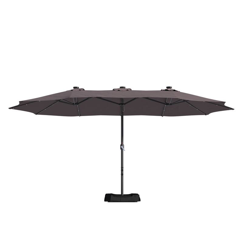 15-ft. Rectangular Crank Double-sided Outdoor Market Umbrella Solar LED Lighted Patio Umbrella with Base Included