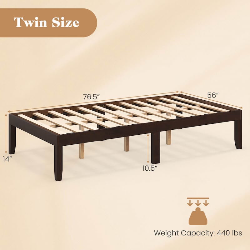 Costway Twin/Full/Queen Size Wooden Platform Bed Frame 14" with Rubber