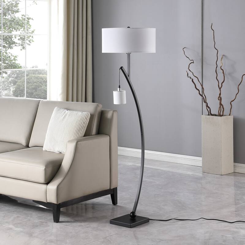Contemporary Dual Arc Hanging Pendulum Metal Floor Lamp - Black