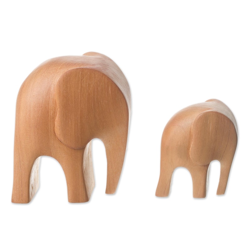 Novica Handmade Brown Elephant Motherhood Wood Figurines (Pair)