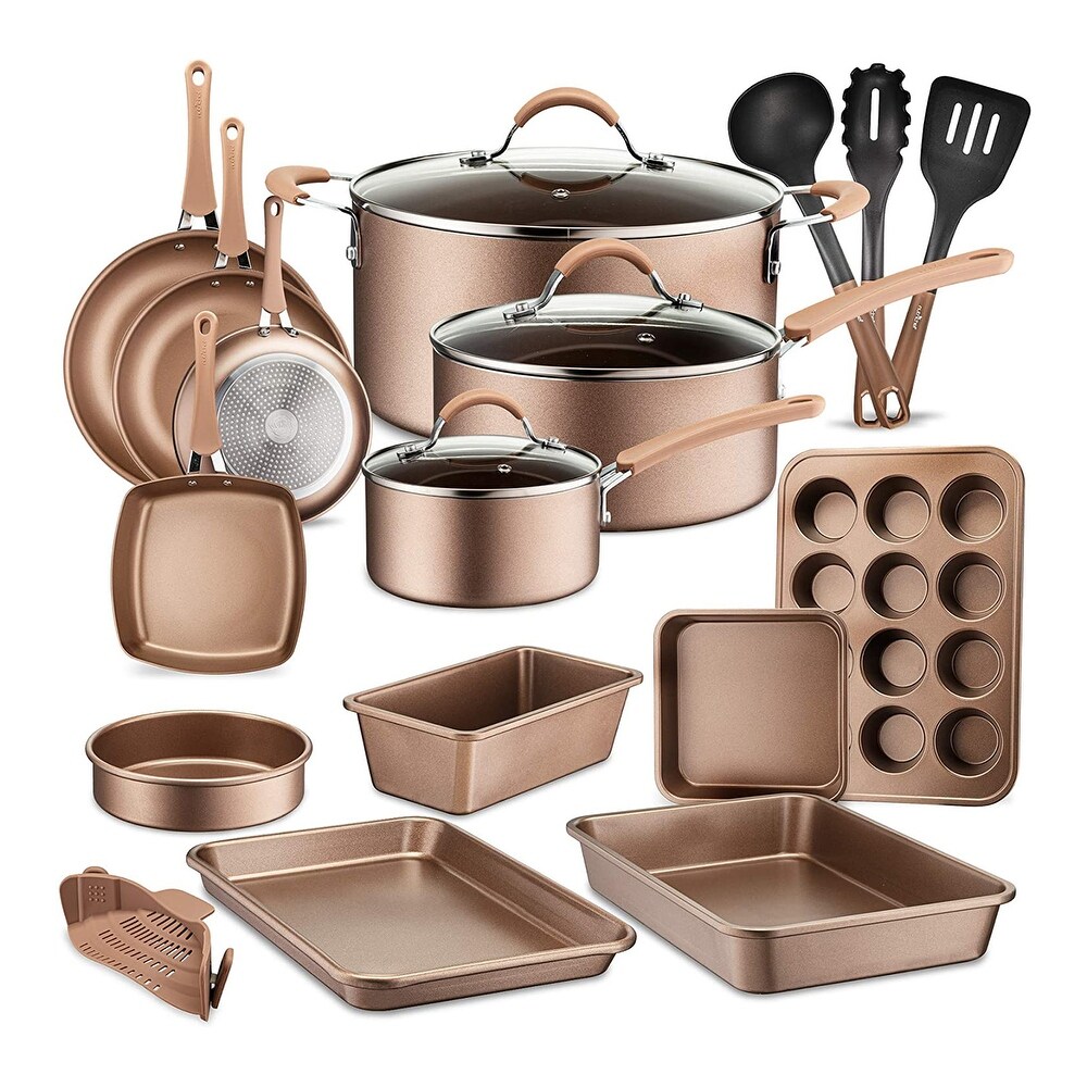 Cermaicore Set of 5 Gold Frying Pan Set Induction Non Stick With Lids 