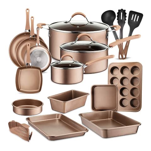 NutriChef Nonstick Cooking Kitchen Cookware Pots and Pans, 20 Piece Set, Bronze - 13 x 6.30 x 3.15 inches