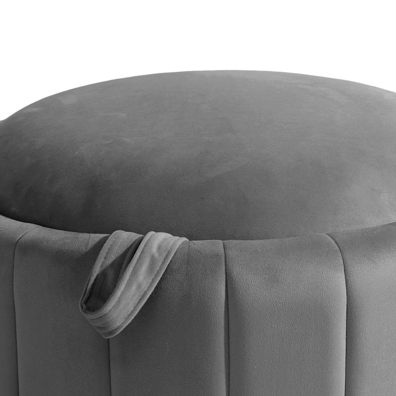 29" Modern Velvet Round Storage Ottoman
