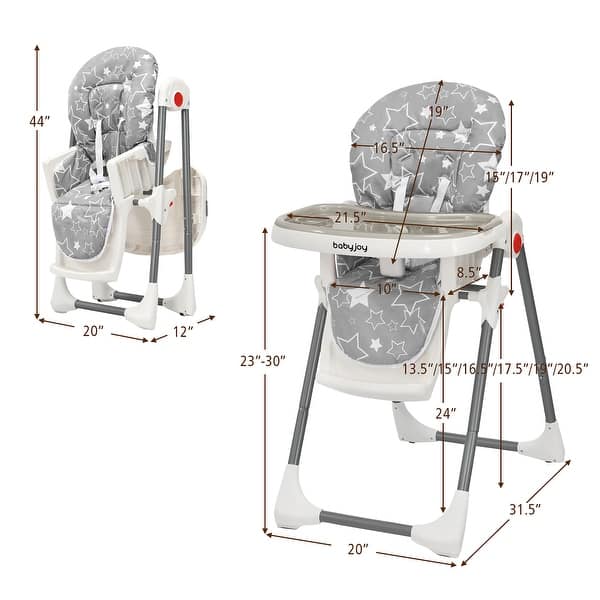 dimension image slide 0 of 10, Babyjoy Folding High Chair Baby Dining Chair with 6-Level Height - See Details