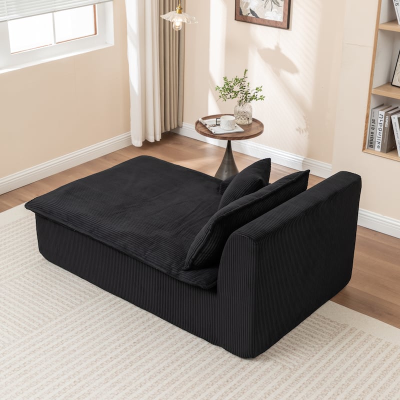 Oversized Chaise Lounge Chair, Upholstered Sofa Bed for Living Room, Corduroy Sleeper Couch Comfy Recliner Bedroom Reading Seat