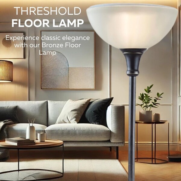 Bronze Torchiere Floor Lamp 72 with Frosted Glass Shade