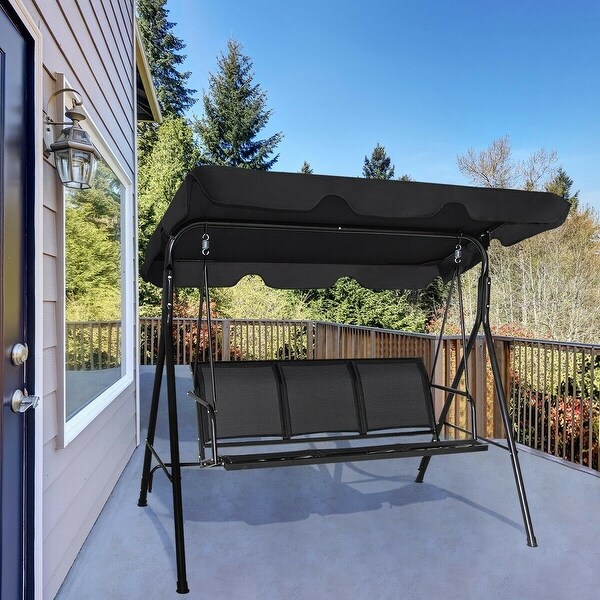 3 Person Patio Swing with Polyester Angle Adjustable Canopy 67