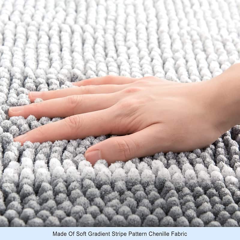 Subrtex Rugs Chenille Gradient Stripe Pattern Soft Plush Bath Rug Shower Water Absorbent Mat
