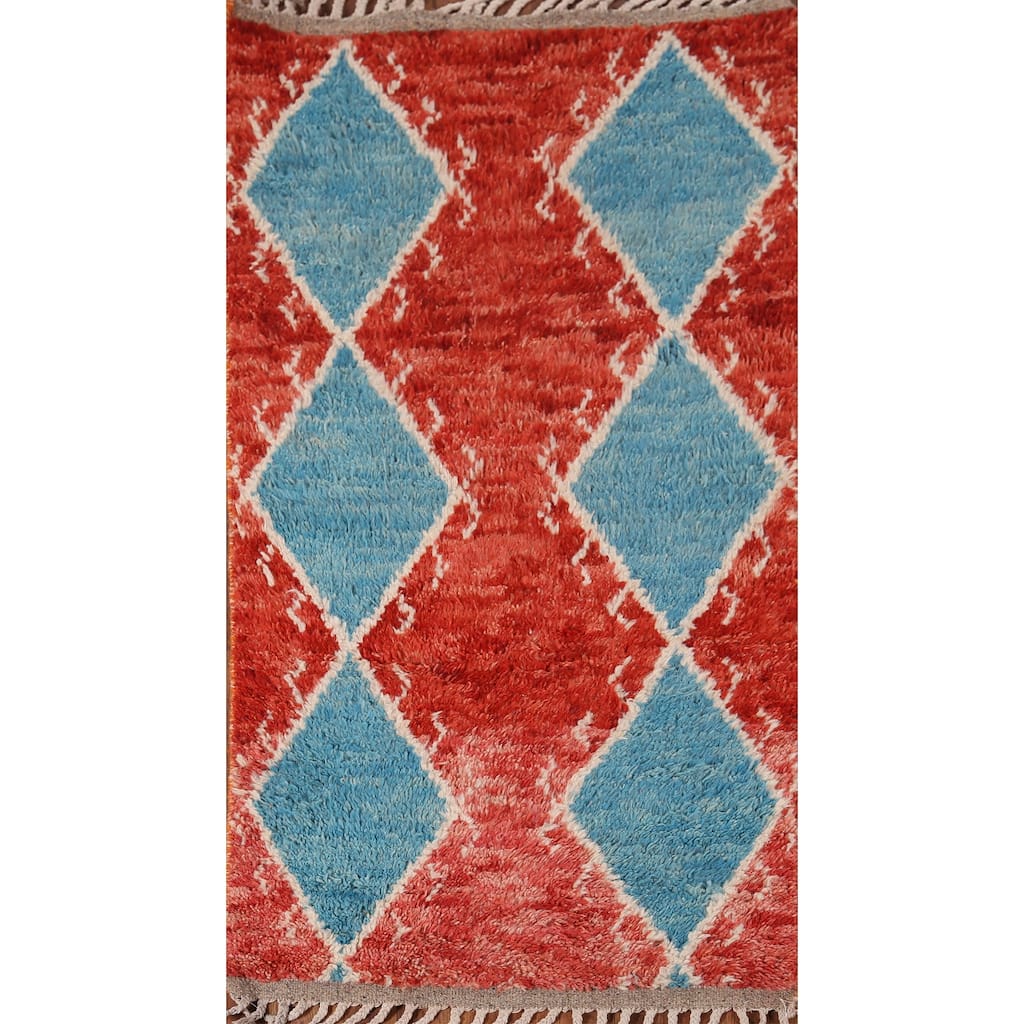Orange & Blue Plush Moroccan Accent Rug Hand-Knotted Wool Carpet - 2'10" x 5'7"