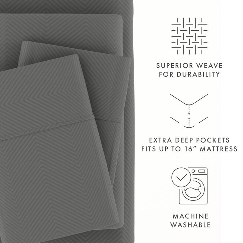 Soft Essentials Embossed Chevron Design 4-piece Deep Pocket Bed Sheet Set