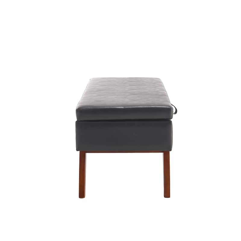Teddy Fabric Storage Ottoman Bench with Solid Wood Feet - Plush Upholstered Footrest for Bedroom or Living Room