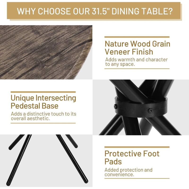 FurnitureR 31.5" Round Bistro Dining Table with Metal Pedestal Base for Kitchen Cafe