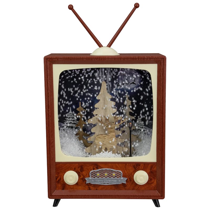 12" LED Lighted Musical Snowing Reindeer TV Set Christmas Decoration