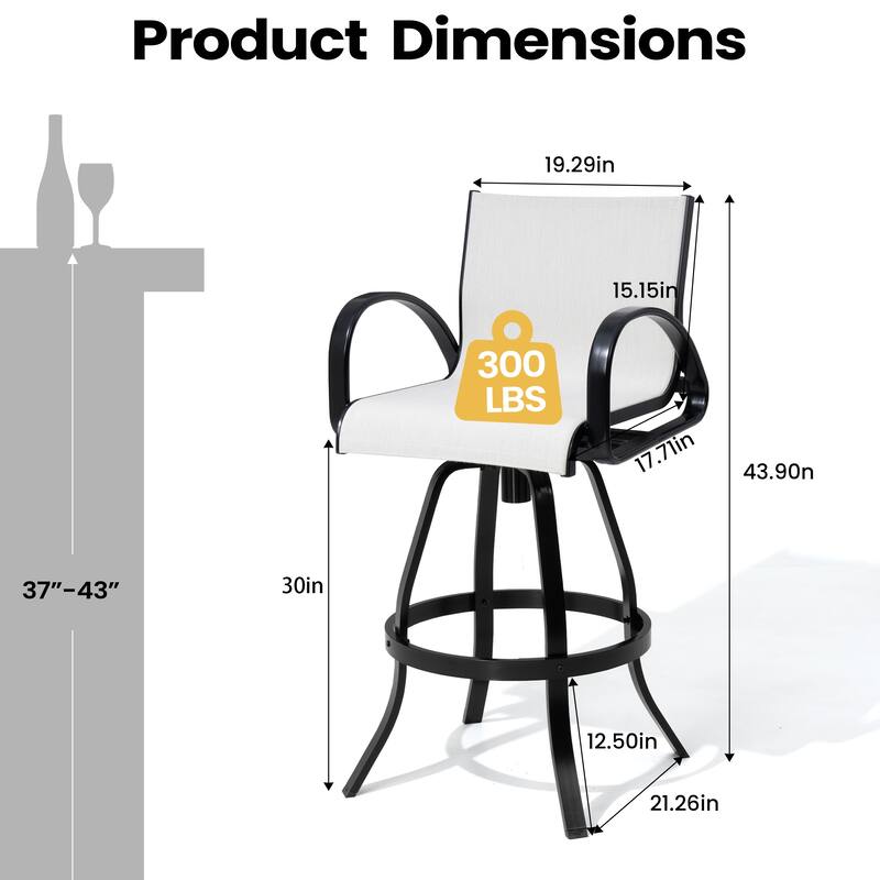 30''H Pellebant Outdoor Patio All-Aluminum Premium Swivel Bar Stools with Sunbrella Fabric