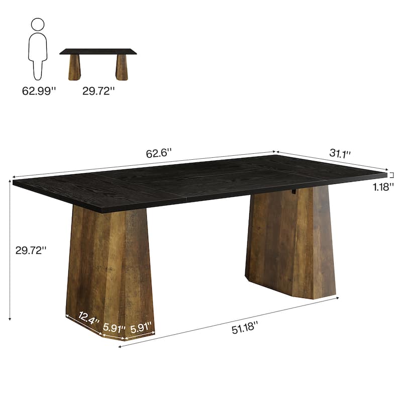 63-Inch Office Computer Desk, Large Simple Executive Desk with Double Wooden Pedestal
