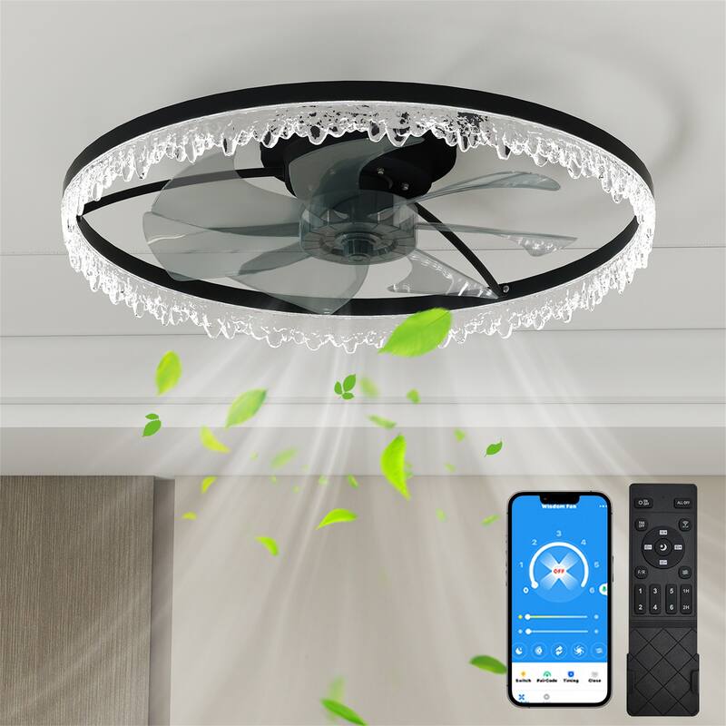 24" Luxury Crystal Ceiling Fan with Lights - Black