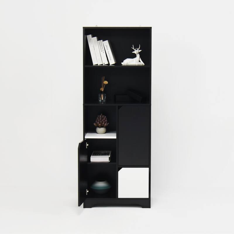 Multifunctional Open Storage Space Bookcase with Doors and Drawer,Modern Style Bedroom Living Room Storage Cabinet