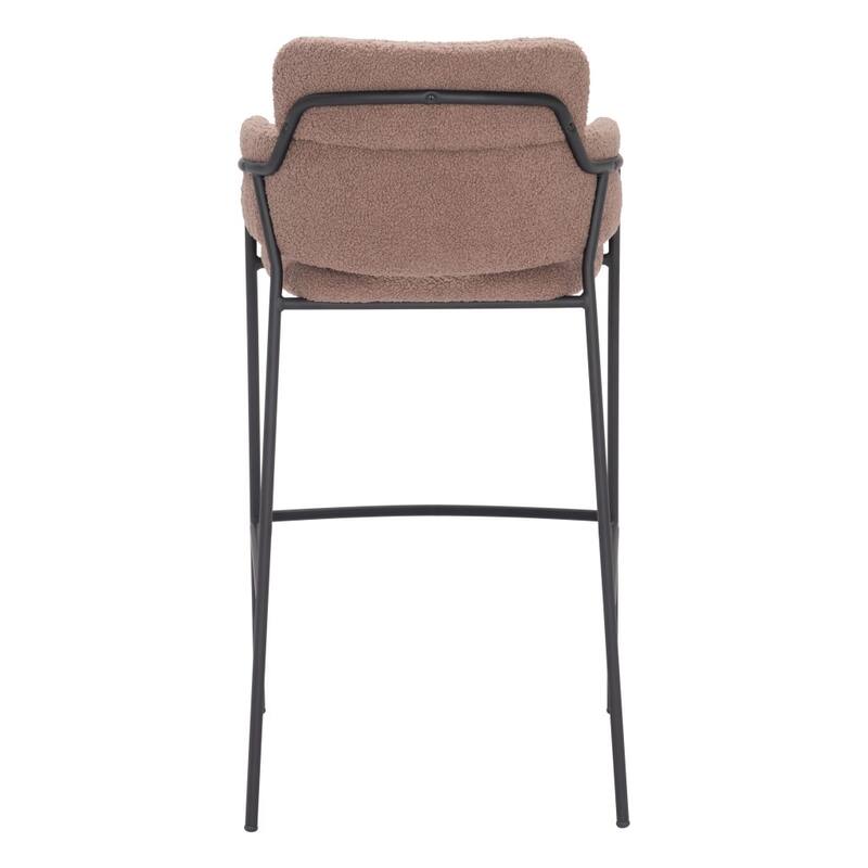HomeRoots Set of Two 30" Brown and Black Faux Shearling and Steel Bar Height Bar Chairs
