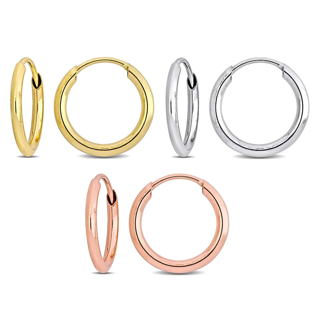 Miadora 11mm Hoop Earrings 3-Piece Set 14k 3-Tone Yellow Rose White Gold