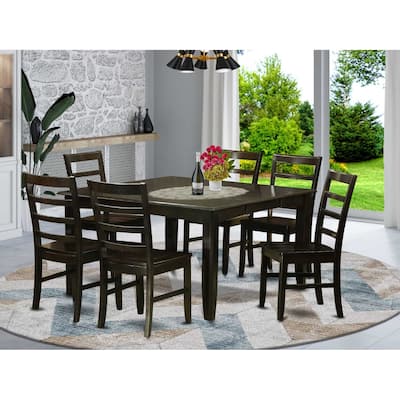 HomeStock 7-Piece Square Cappuccino Finish Solid Wood Top Dining Table with 6-Chairs