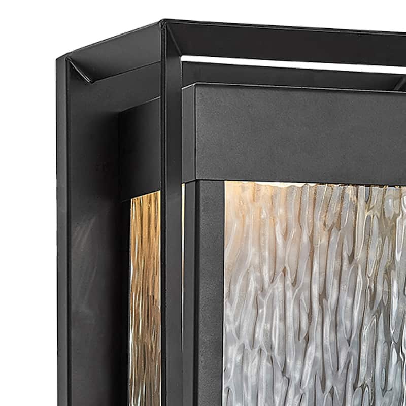 LED Outdoor Wall Light with clear water glass in Bronze Finish - 13"H x 8"W x 6"D