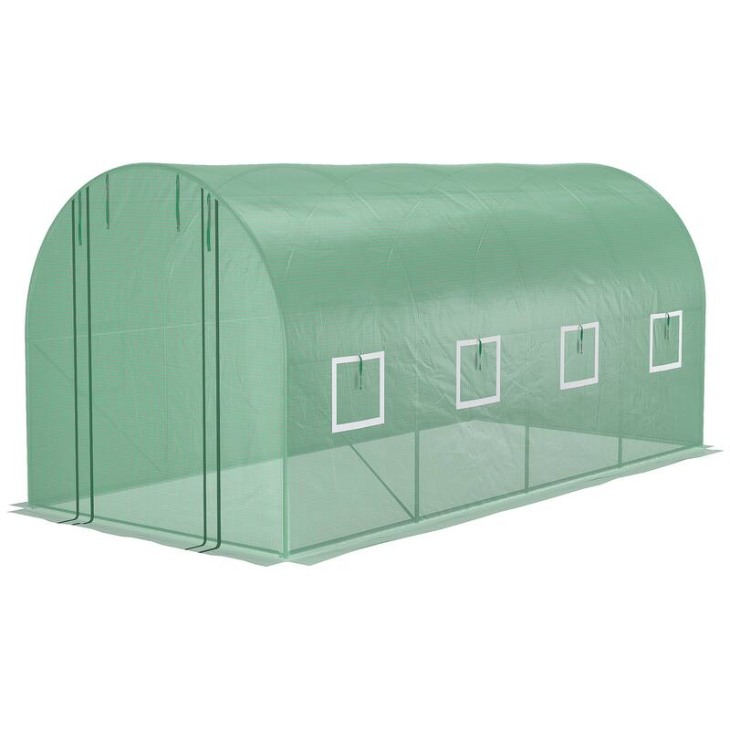 UV-Resistant Walk-in Tunnel Hoop Greenhouse, Plant Shed with Roll-Up Zipper Door & Mesh Windows Gardening Plant Hot House