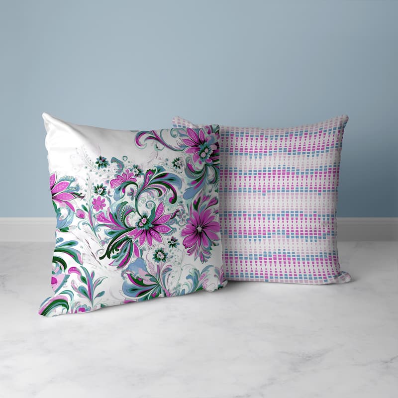 Green And Lavender Wild Flora Fusion Faux Suede Throw Pillow Zipper