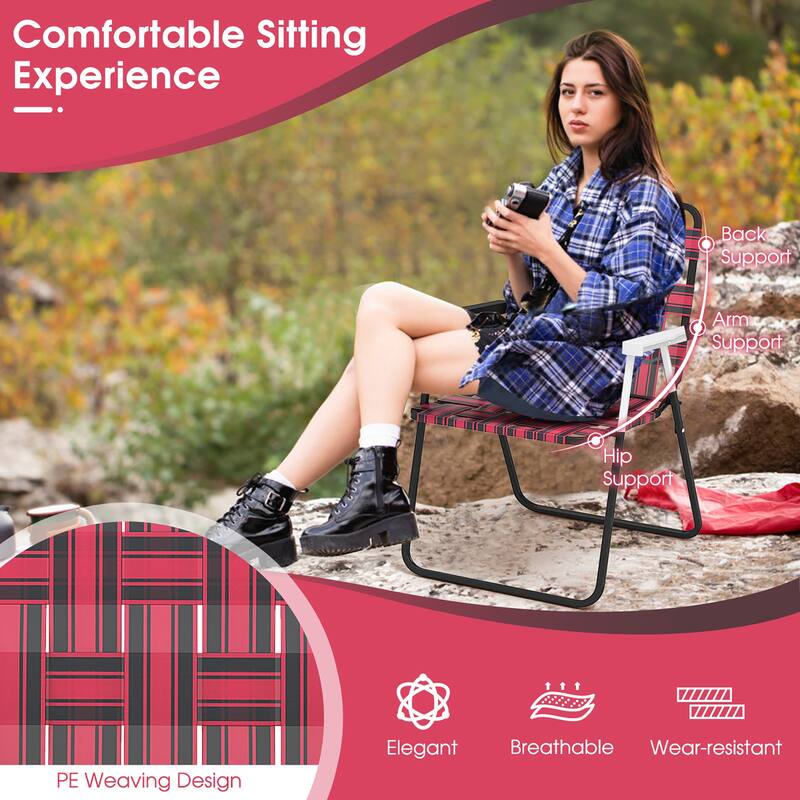 Gymax Set of 4 Patio Folding Web Chair Set Portable Beach Camping