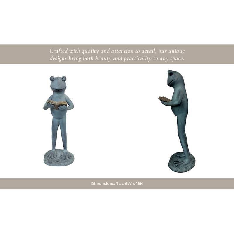 Polyresin Garden Statuary Frog Holding Book Figurine - 18" Metallic