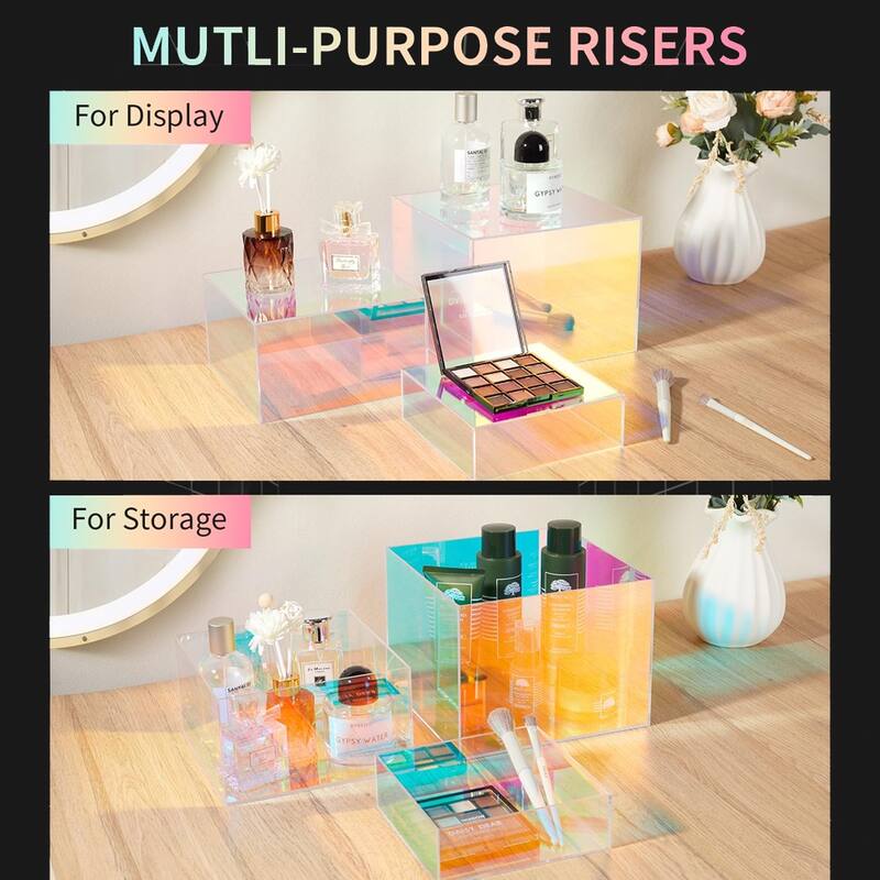 Iridescent Acrylic Display Risers with LED Light Set of 3