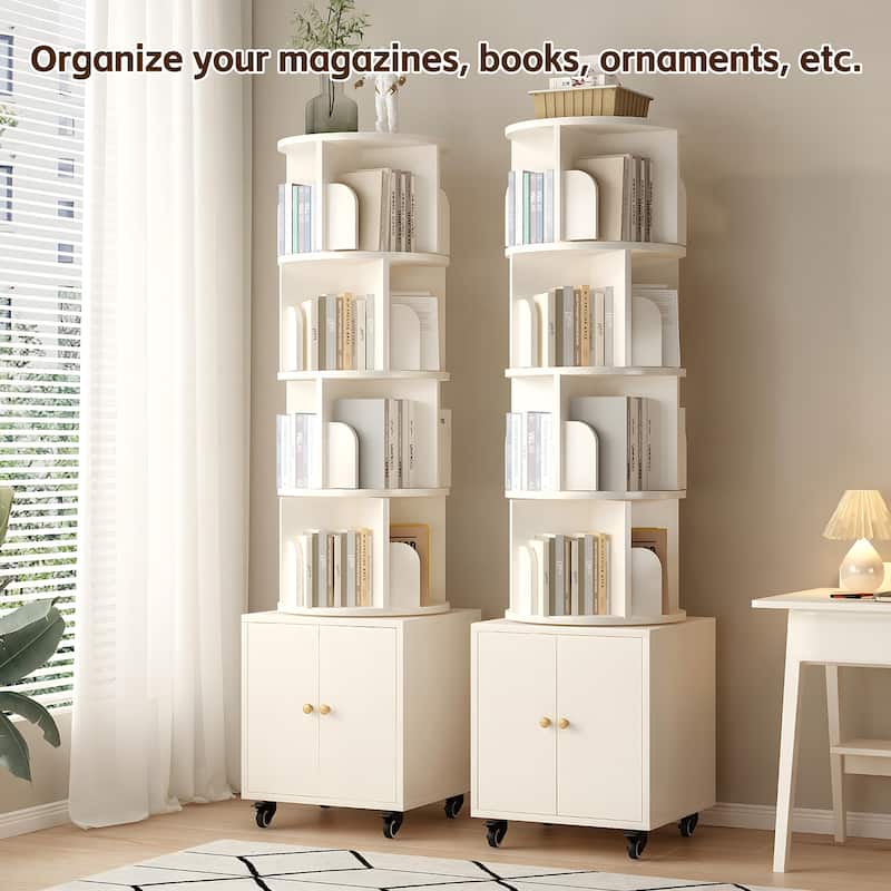 Anmytek 360 Rotating Corner Bookshelf with Wheels Space Saving Storage for Small Rooms