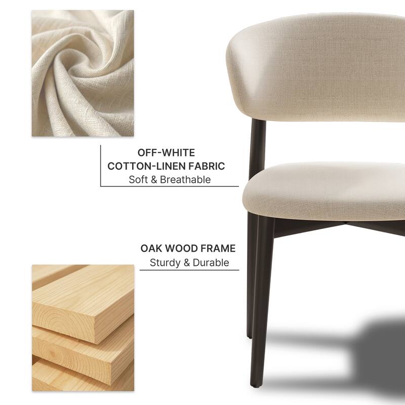 Mid-Century Dining Chair, Solid Wood Legs, Kitchen Chairs with Beige Cotton & Linen Fabric, Fully Assembled