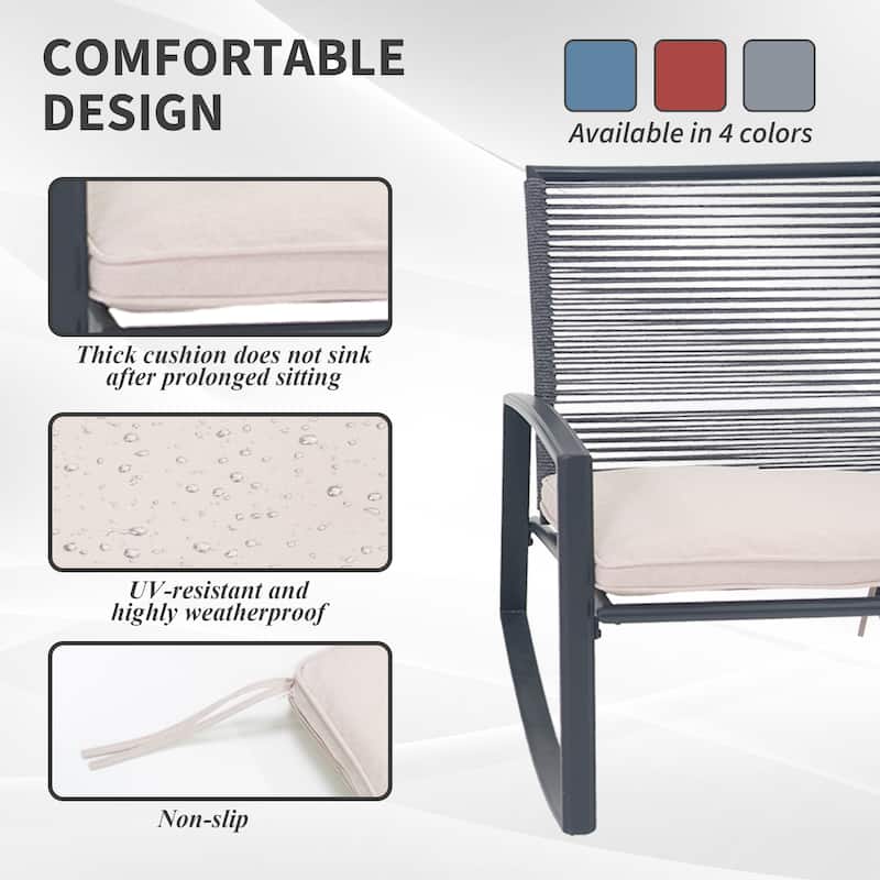 2-Person Outdoor Patio Bistro Metal Rocking Conversation Set With Table