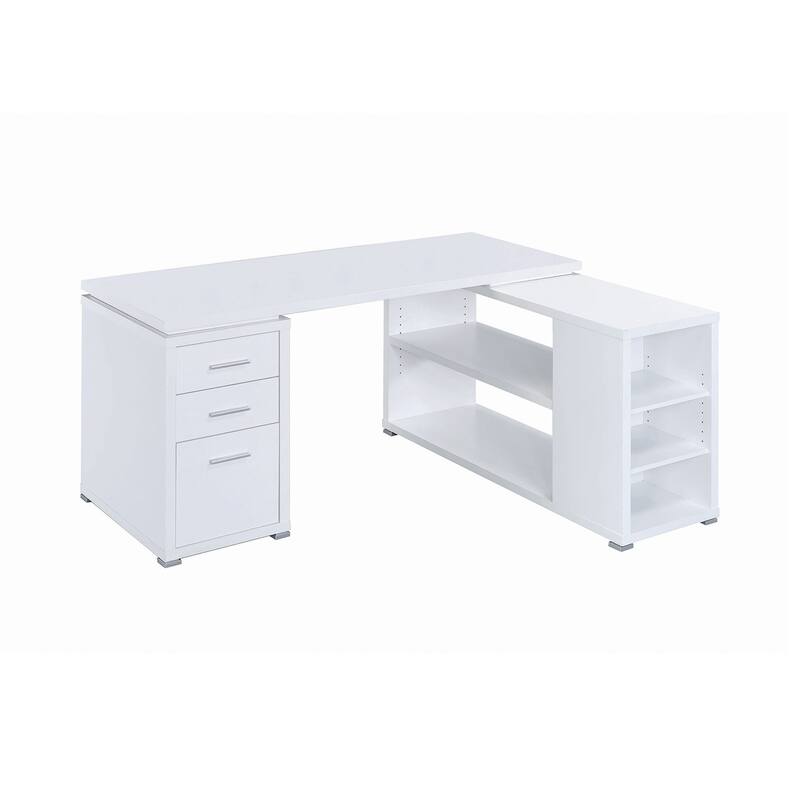 L-Shape Office Desk With Drawers and Shelves, White