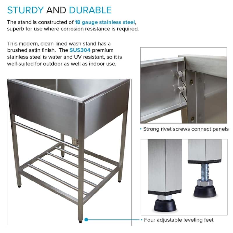 Transolid TFH-2522 25-in. Stainless Steel Laundry Sink with Wash Stand