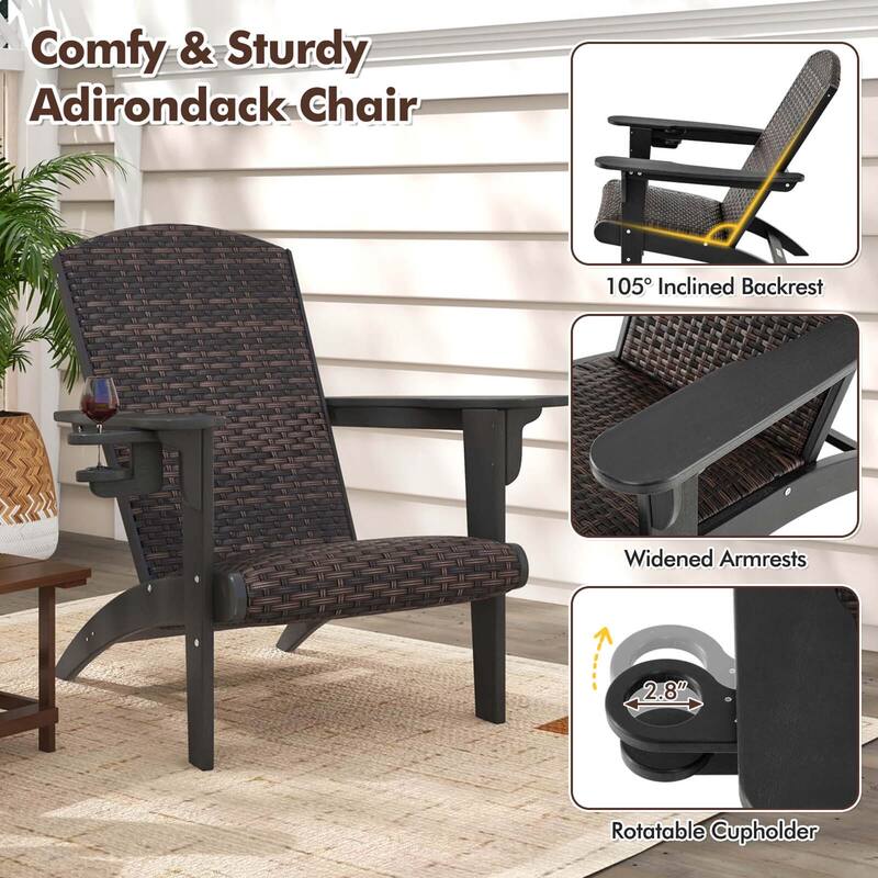 Costway Patio Adirondack Chair with Rattan Padded Seat Wide Armrests & - See Details