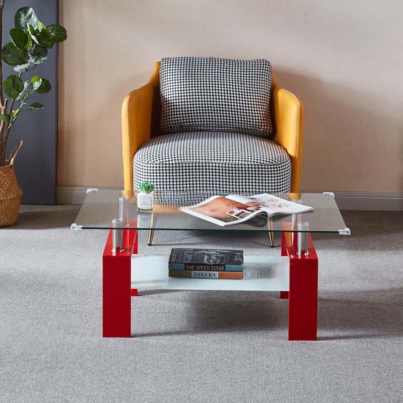 Artisan Center Coffee Table,Tempered Glass Top Stainless Steel Legs for Living Room
