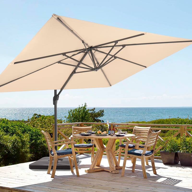 BONOSUKI Outdoor 11.5x9FT Cantilever Patio Umbrella 360 Rotation w/Base - Beige